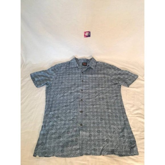Harley Davidson Button Down Shirt Mens sz Medium Blue All Over Print Motorcycle - Picture 1 of 5